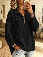 Waffle Zipper Long Sleeved Shirt