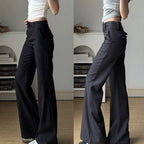 Short-statured Edgy Buttoned Bootcut Suit Pants