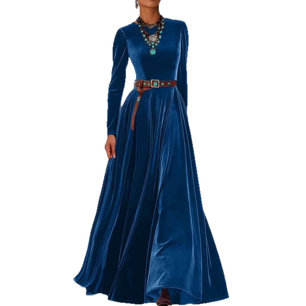 Women's Solid Color Elegant AutumnWinter Long-Sleeve Velvet Dress