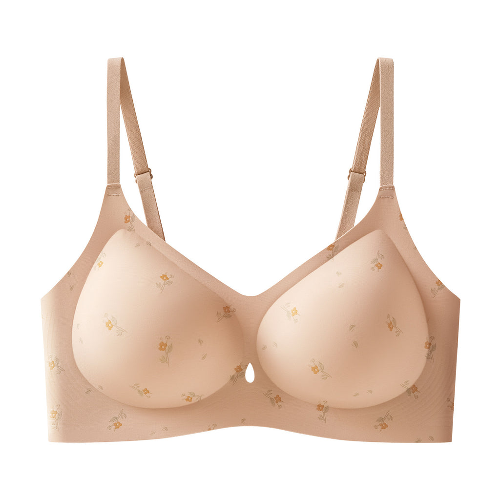 French Country Floral Leopard Print Seamless Soft Cup Underwire Push Up Bra - Firm Support Anti Sagging Lingerie for Women