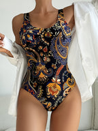 Womens 3D Digital-print Gradient-strapped Swimsuit