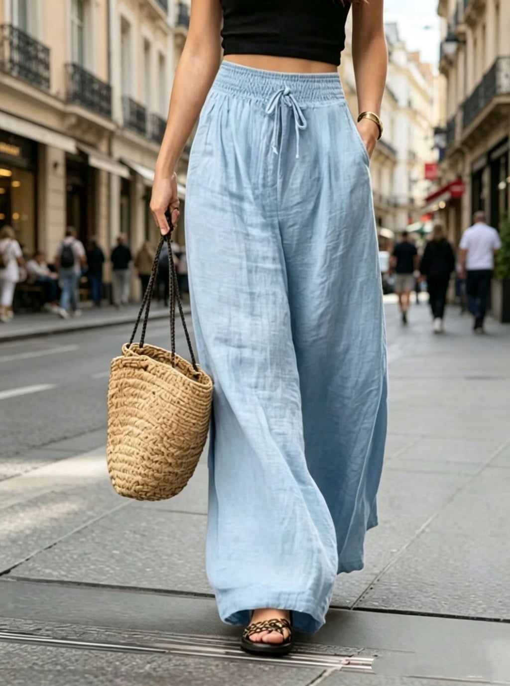 High-waisted Loose-fitting Straight-leg Casual Wide-leg Pants