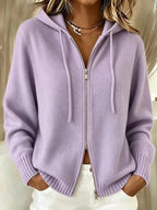 Womens Knitted Cardigan With Zipper And Hood