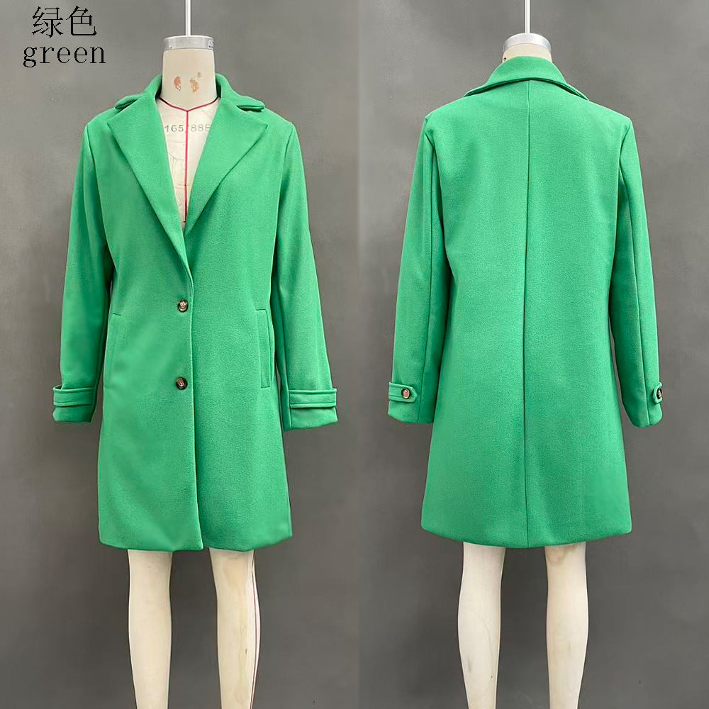 Cross-Border 2026 Autumn And Winter New Retro Casual Style Mid-Length Lapel Coat Women's Woolen Coat