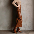 Button-front Slit High-waisted Long Sheath Skirt