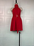 Women's Halter Neck Solid Color Waist-Cinching Short Dress