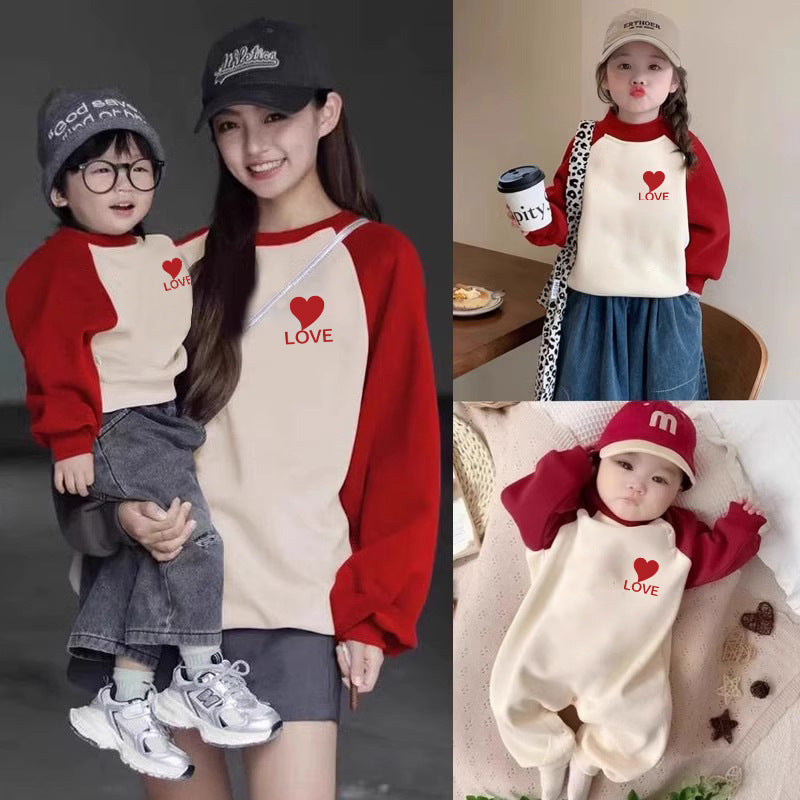 AutumnWinter Fleece-lined Extra-thick Family Matching Sweatshirts