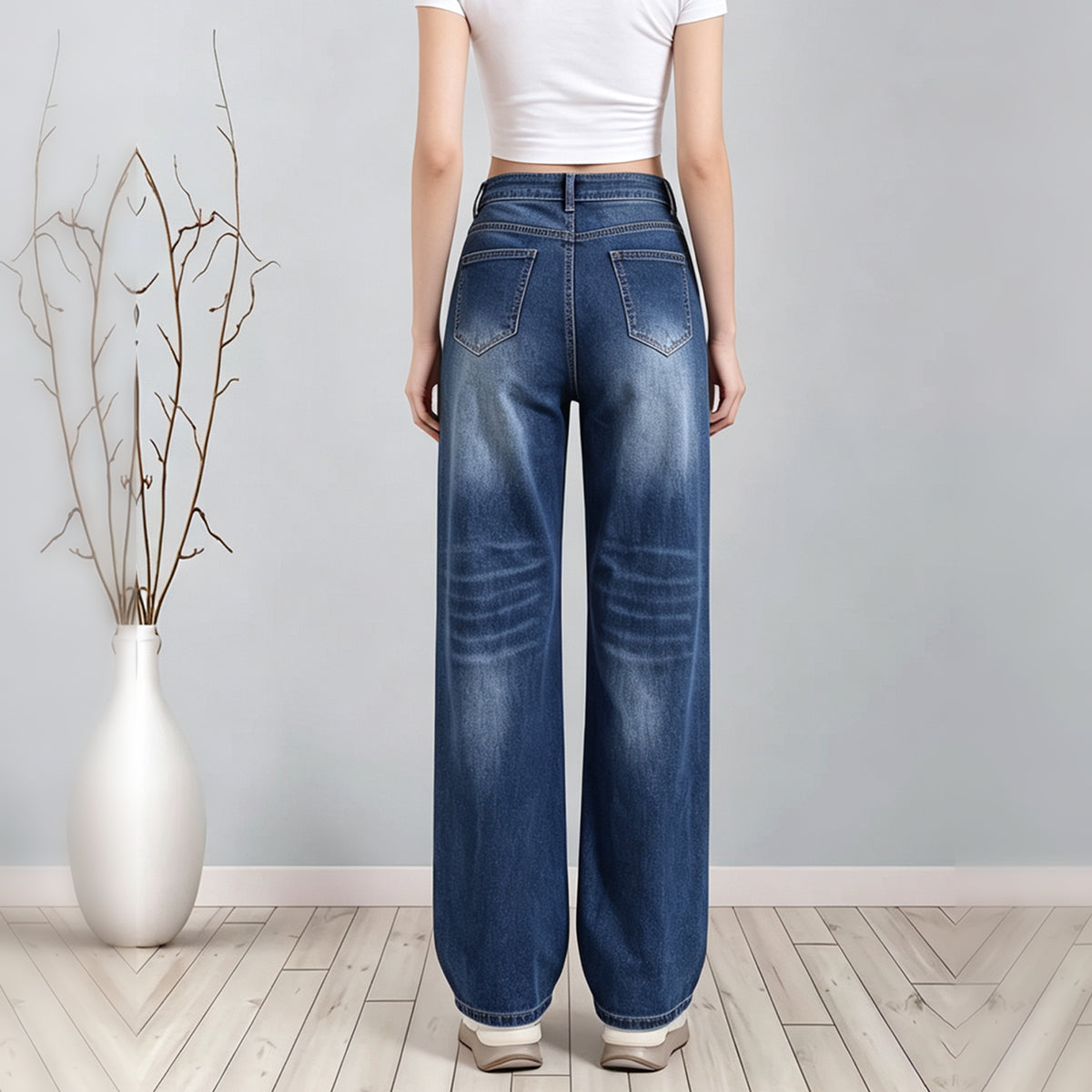 Women's High Waist Dark Wash Flared Jeans, Classic Stretch Denim Bootcut Trousers