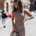 Solid-color Slim-fit Best-selling Slit Skirt Two-piece Set For Women