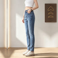 Women High Waist Slim Skinny Jeans, Classic Blue Washed Stretch Denim Pants With Pockets