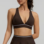 New European And American Color-block Stripe Sexy Tight Yoga Outfit For Women, Breathable Quick-drying Back Beauty Sports Bra Set