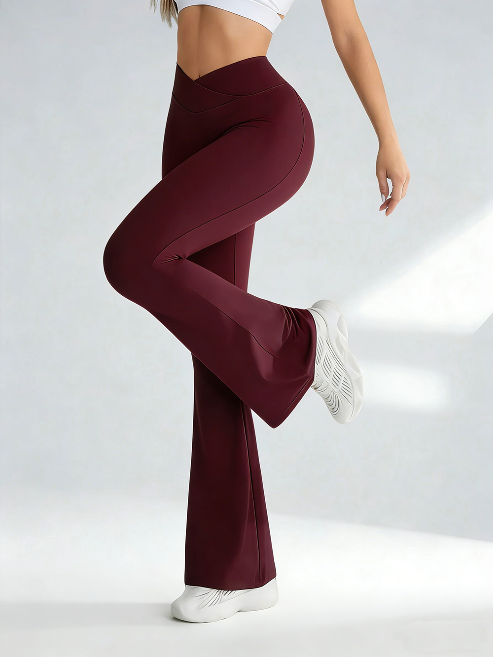 Women Crossover High Waist Flare Yoga Pants, Soft Stretch Bootcut Leggings Tummy Control Workout Gym Bell Bottom Pants