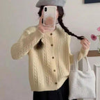 Retro Rose Flower Button Small Twist Knitwear Jacket For Women 2025 Autumn And Winter New Fashion Versatile Knitwear Cardigan