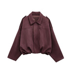 Autumn And Winter European And American Bomber Jacket Bat Sleeve Zipper Loose Suede Texture Tops Women's Casual Tops Women