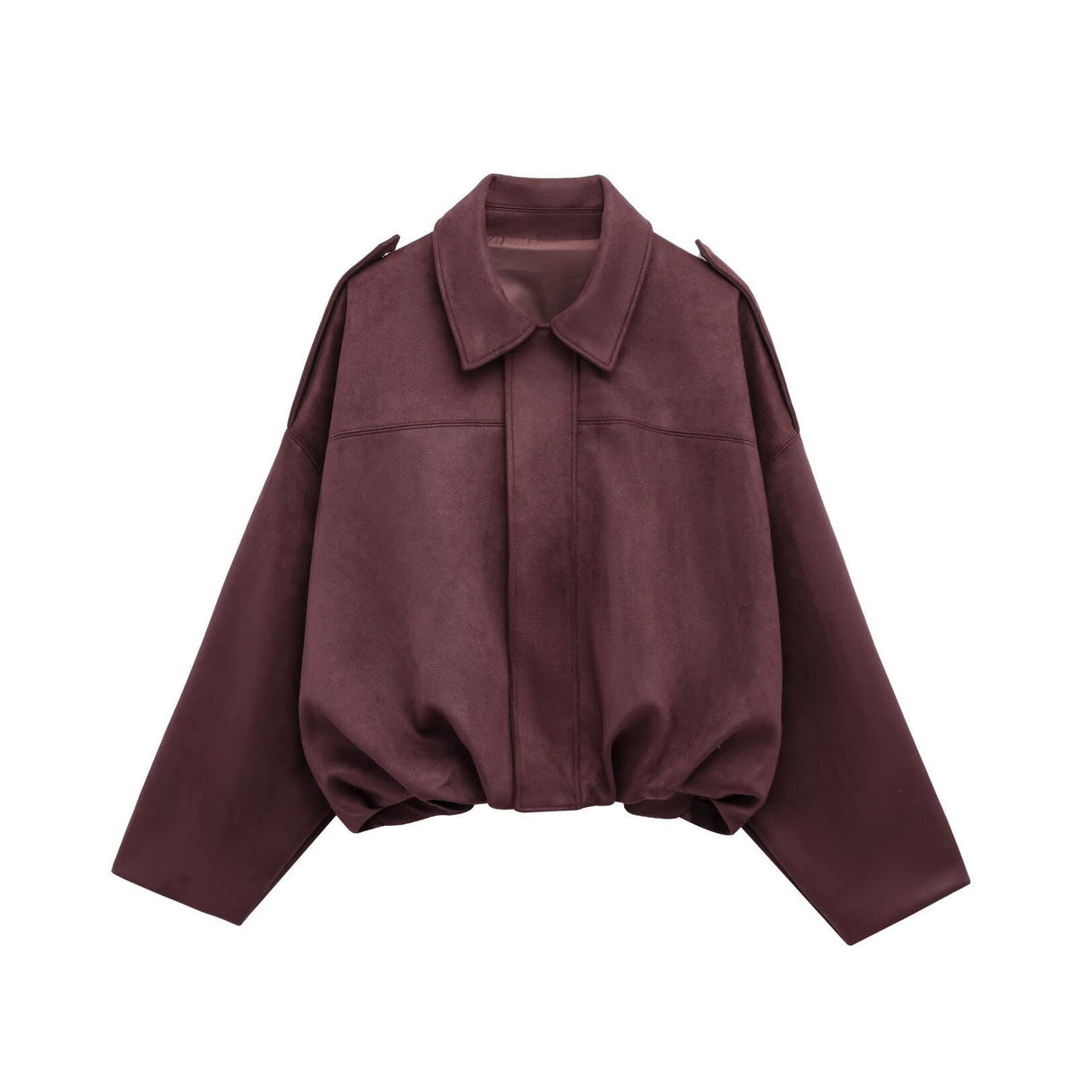Autumn And Winter European And American Bomber Jacket Bat Sleeve Zipper Loose Suede Texture Tops Women's Casual Tops Women