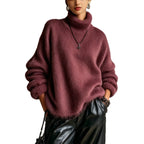 Womens Solid-color Loose-fitting Turtleneck Sweater In Soft Plush Knit