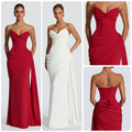 Women's Solid-color Strapless Pleated Maxi Bodycon Dress