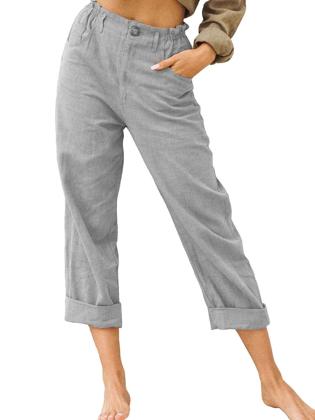 2026 European And American Women's Fashion Wish Amazon New Solid Color Cotton And Linen Fashion Loose High-Waisted Straight Casual Long Pants For Women