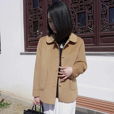 Double-sided Plush Solid-colored Coat With Button Fastening And Loose Fit