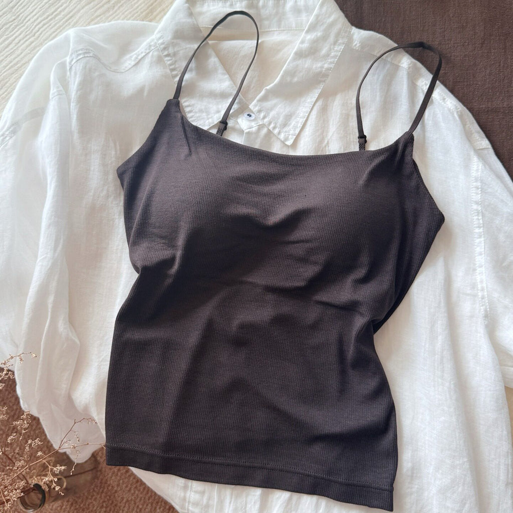 Modal Seamless One-piece Back-shaping Camisole With Built-in Padded Bra Ultra-stretch Base Layer