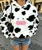 Women Heart Star Print Oversized Hoodie, Long Sleeve Casual Pullover Sweatshirt