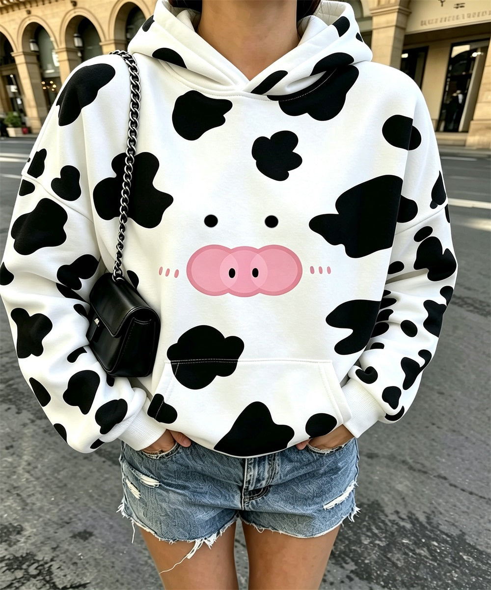 Women Heart Star Print Oversized Hoodie, Long Sleeve Casual Pullover Sweatshirt