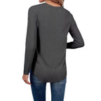 Solid-color Long-sleeved Casual V-neck Elegant Blouse