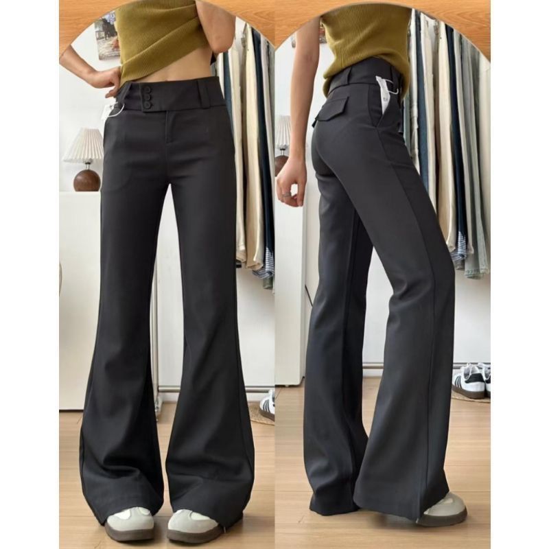 Short-statured Edgy Buttoned Bootcut Suit Pants