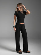 Cross-Border Outdoor Sports Short-Sleeved Straight-Leg Pants, Casual Yoga Wear, Fitness Wear, Yoga Outfit Set