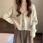 Autumn And Winter New Women's Korean-style V-neck Long-sleeved Sweater Cardigan Women's Fashionable All-matching Solid Color Top Coat