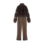 Down-filled Fur Patchwork Zip-up Thickened Fluffy Ski Jumpsuit