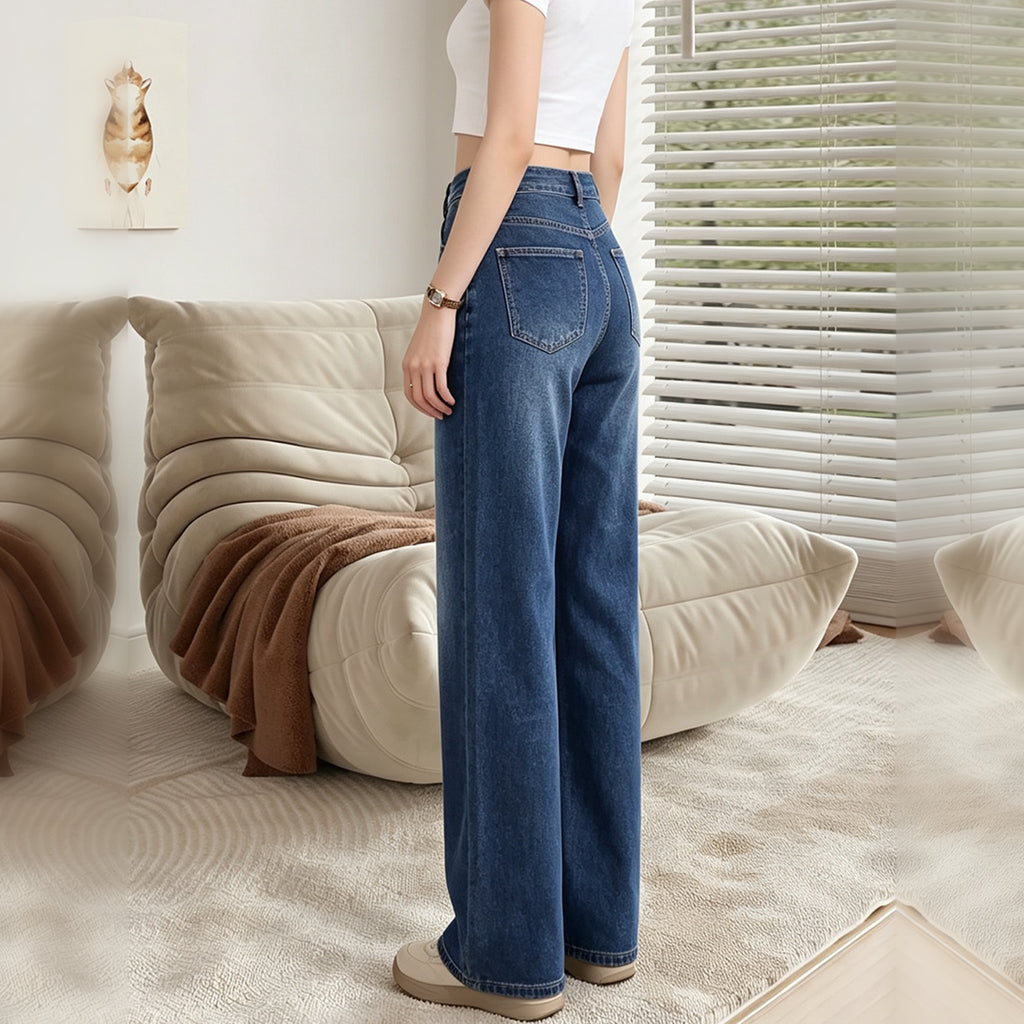 Women's High Waist Dark Wash Flared Jeans, Classic Stretch Denim Bootcut Trousers