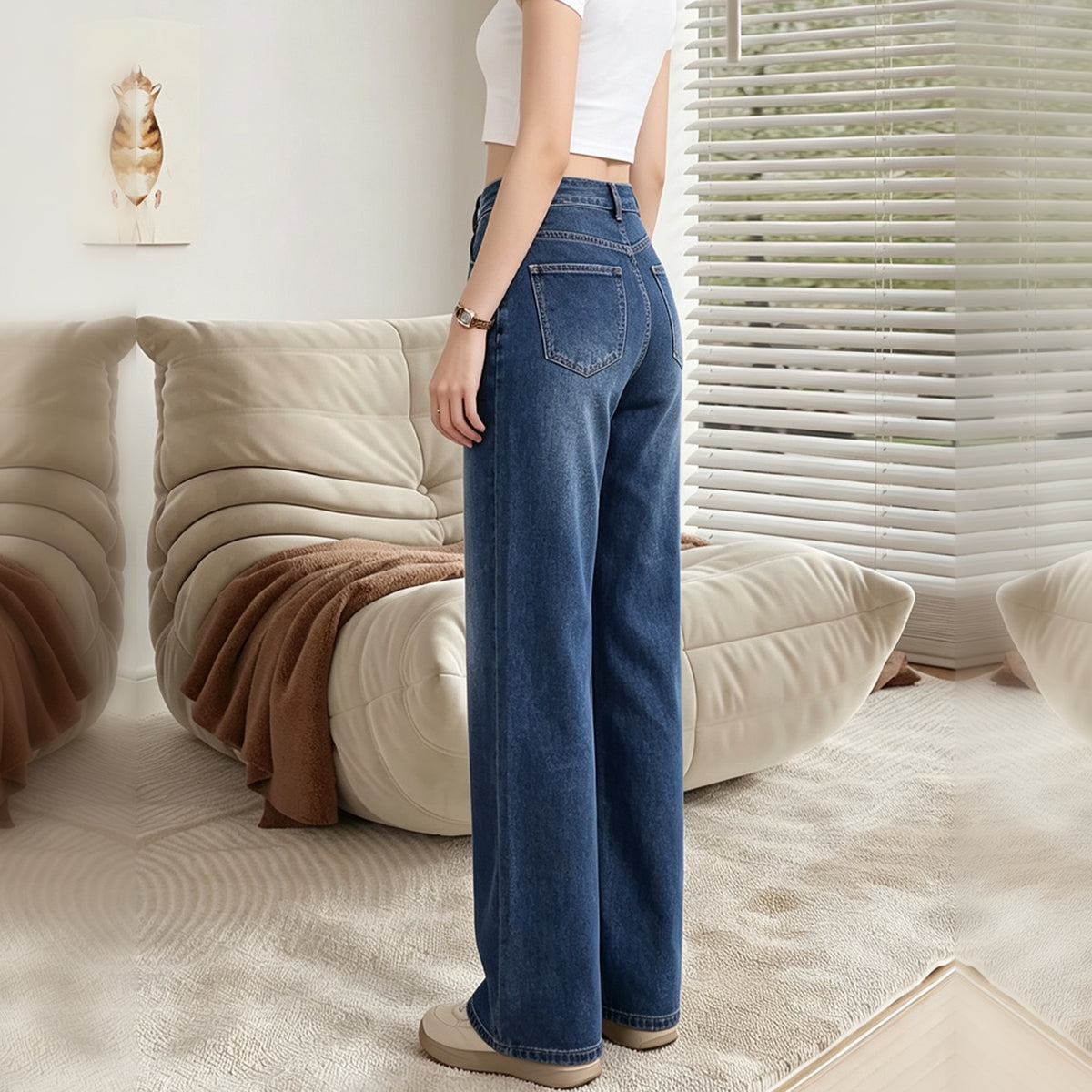 Women's High Waist Dark Wash Flared Jeans, Classic Stretch Denim Bootcut Trousers