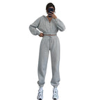 Hooded Zip-Up Waist-Cinching Sweatshirt Womens Set