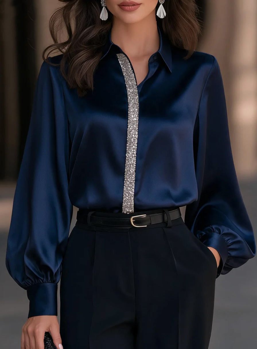 Womens Lantern-Sleeve Long-Sleeve Shirt Top