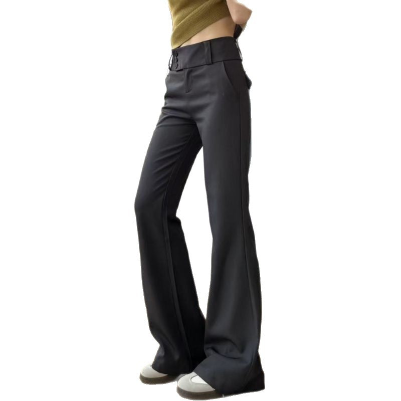 Short-statured Edgy Buttoned Bootcut Suit Pants