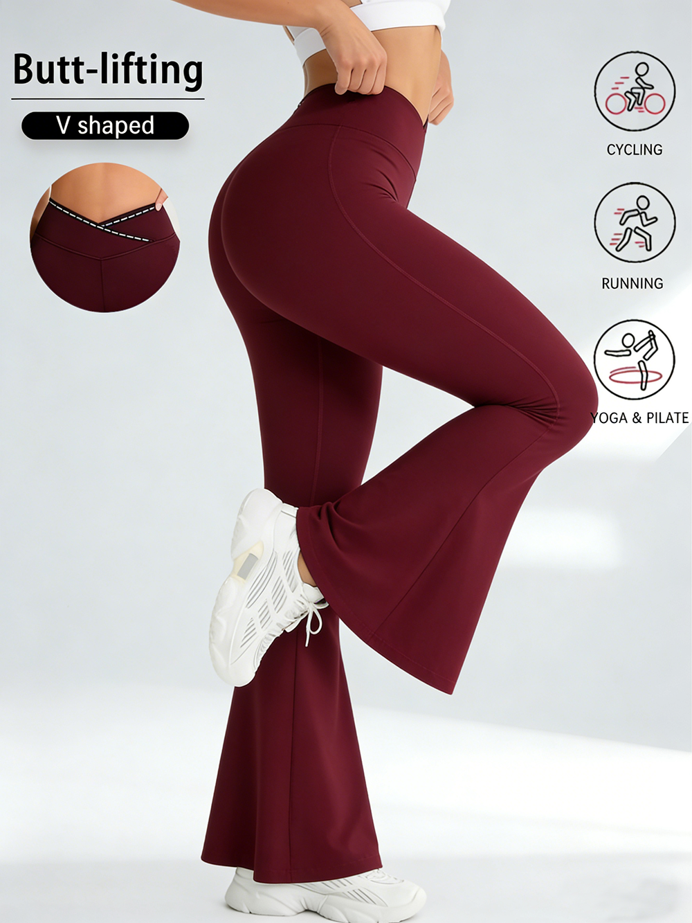 Women Crossover High Waist Flare Yoga Pants, Soft Stretch Bootcut Leggings Tummy Control Workout Gym Bell Bottom Pants