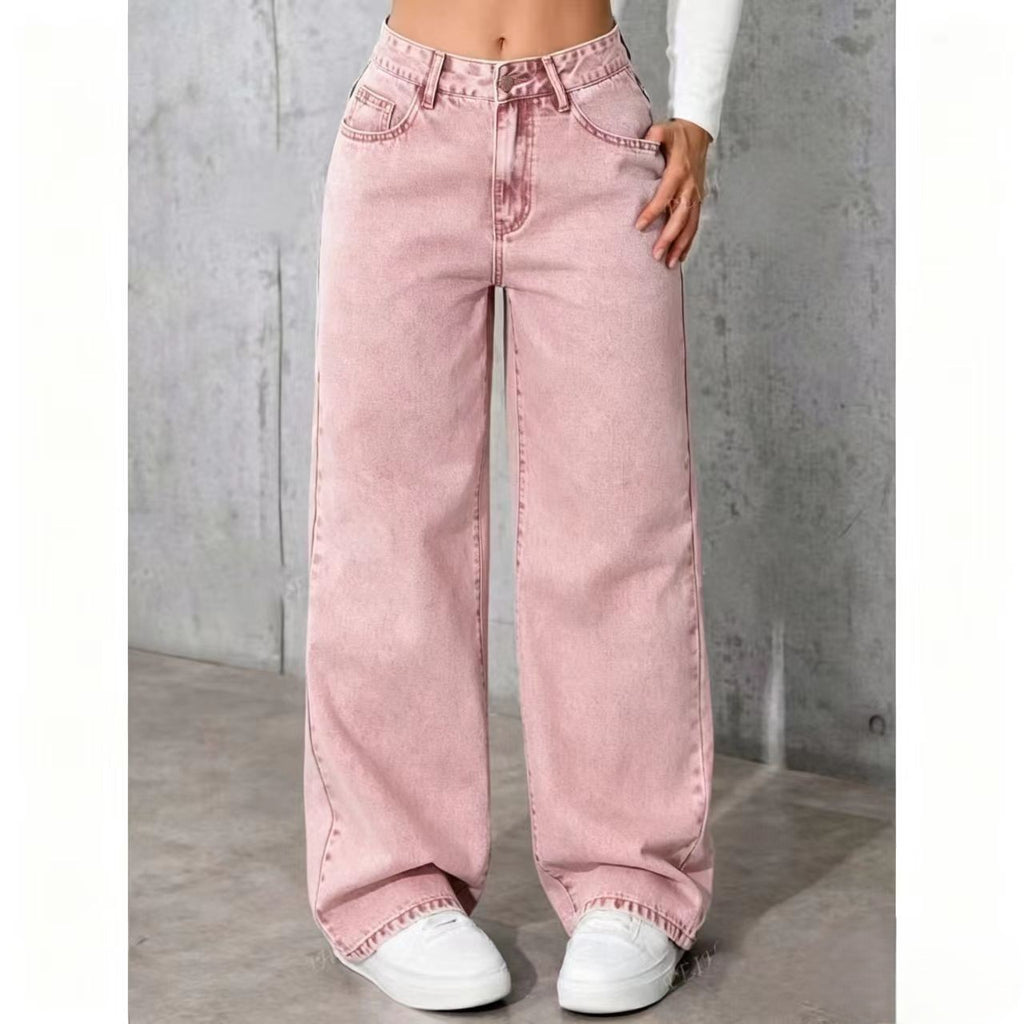 Draped Floor-length Black Straight-leg Jeans