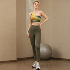 Sexy Colorful One-Shoulder Back-Cheering Sports Bra Underwear Shock-Absorbing Push-Up Yoga Outfit Set