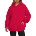 Women's Solid-color Loose-fit Drop-shoulder Hooded Sweatshirt