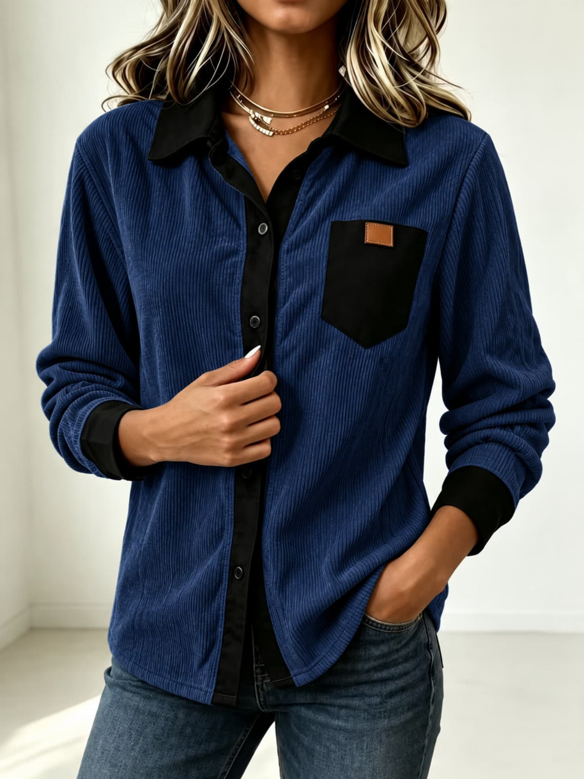 Ribbed Button Long Sleeved Shirt