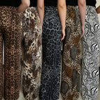 C7768 Cross-border 2026 New Women's Fashion Rhinestone Drawstring Loose Wide-Leg Pants Vintage Animal Print Casual Trousers