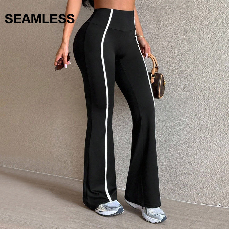 New Cross-border Women's Flared Yoga Pants With Contrasting Colors, Versatile High-waisted Butt-lifting Sports Pants, Peach-butt Fitness Bell-bottom Pants