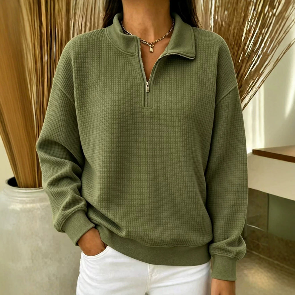 Solid Color Stand Collar Long-sleeve Zipper Stitching Women's Sweater