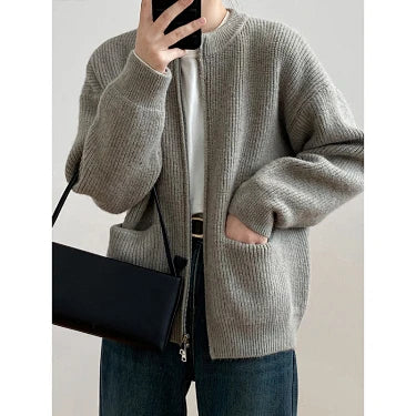 Laid-back Style Zip-up Sweater Coat For Women