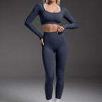 European And American Cross-border Seamless Outdoor Sports Bra Short Backless Long-sleeved Trousers Quick-drying Fitness Wear Yoga Suit