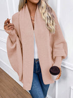 Solid-color, Large Lapel, Loose-fit Knitted Cardigan For Women