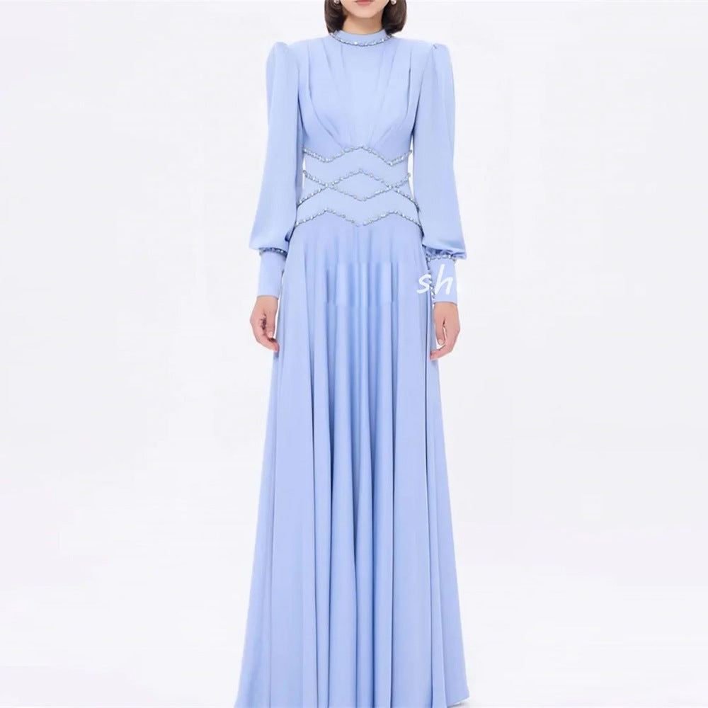 Beaded Long Sleeve Maxi Evening Gown