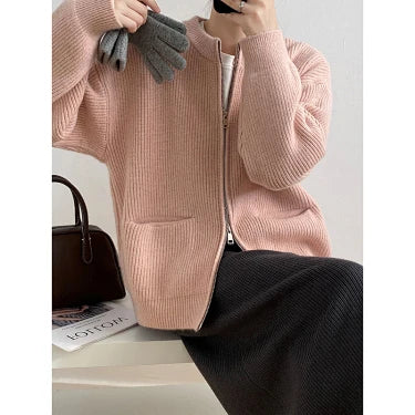 Laid-back Style Zip-up Sweater Coat For Women