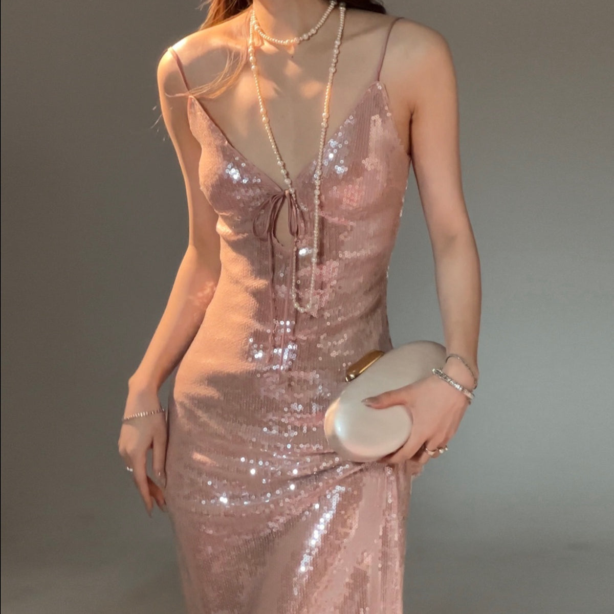 New Nude And Champagne Sequined Strappy Top